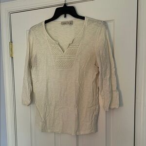L.L. Bean White Lace Accent Blouse